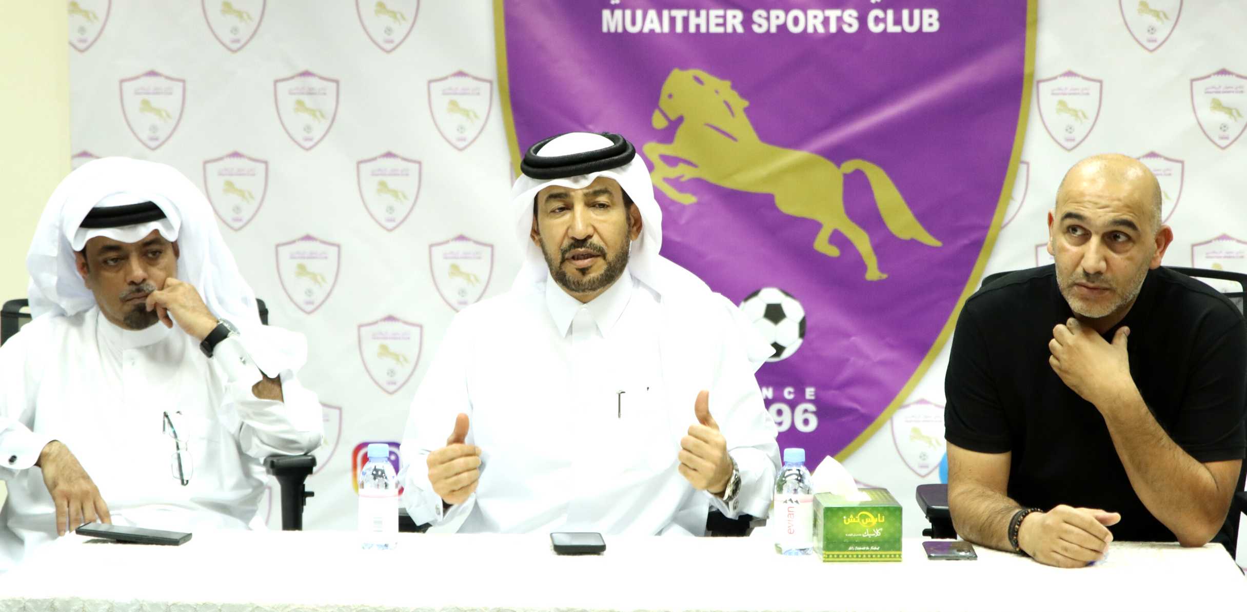 Dr. Saleh Al-Aji, club president, meets with the players before traveling to the preseason camp